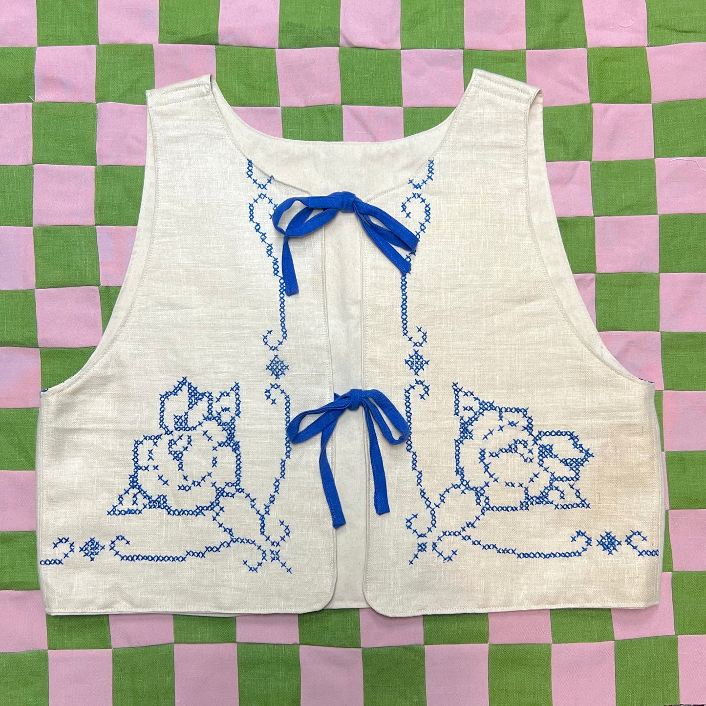 Blue Cross-stitch Vest