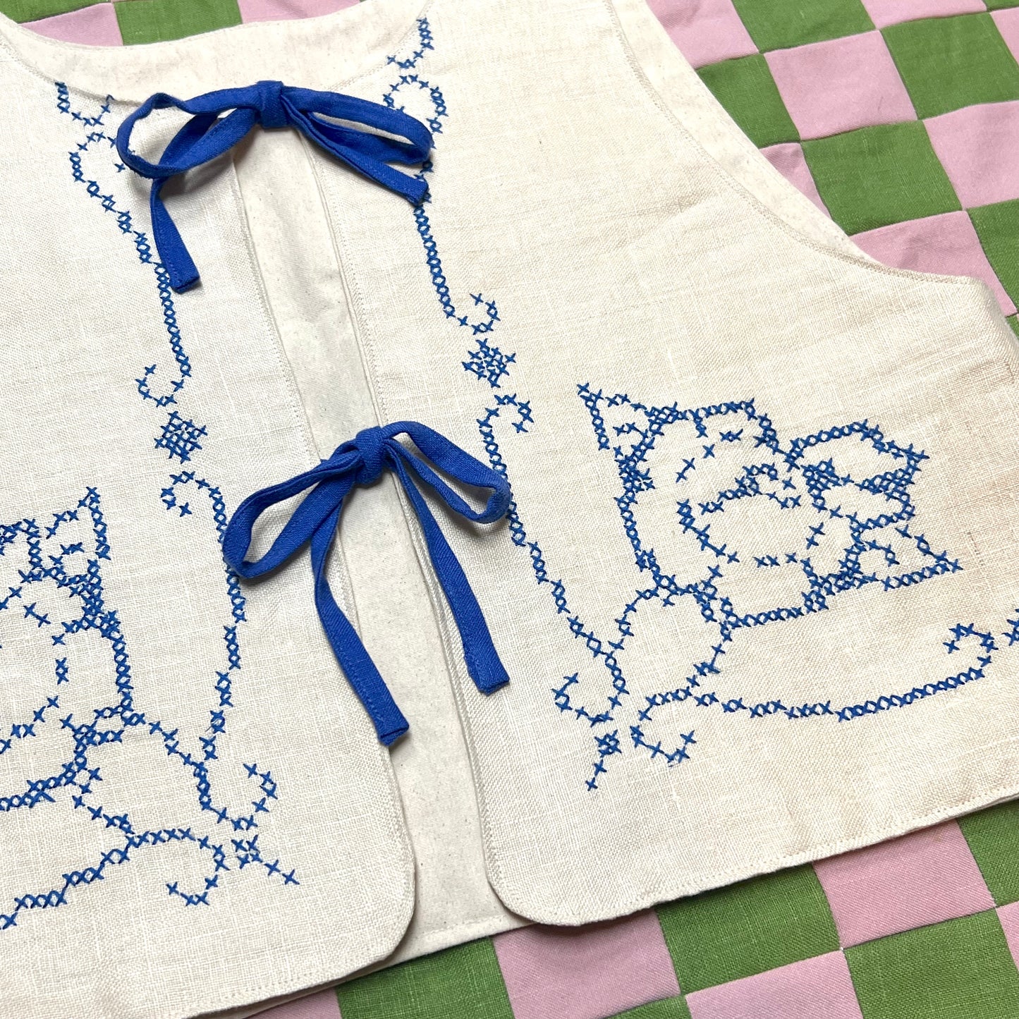 Blue Cross-stitch Vest
