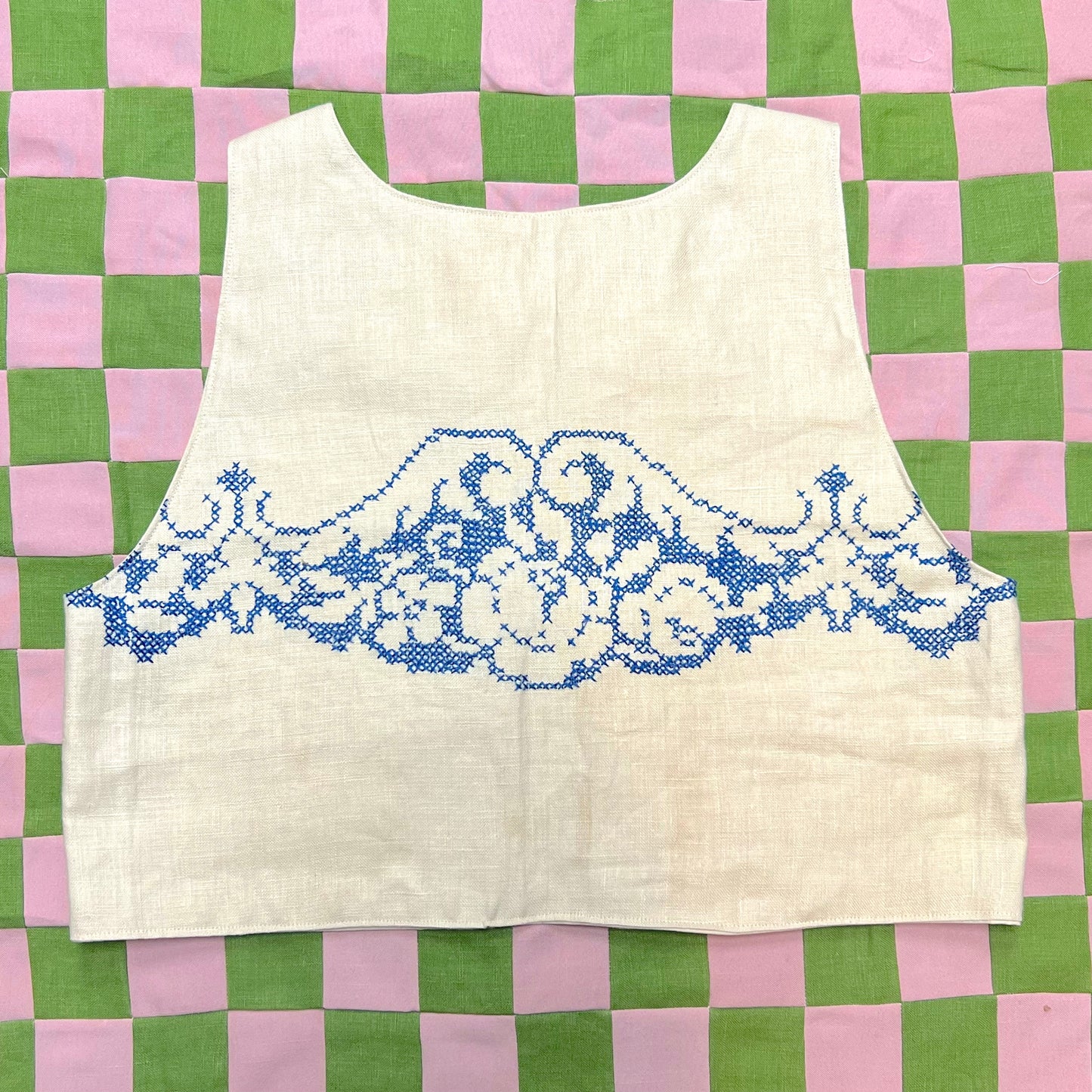 Blue Cross-stitch Vest